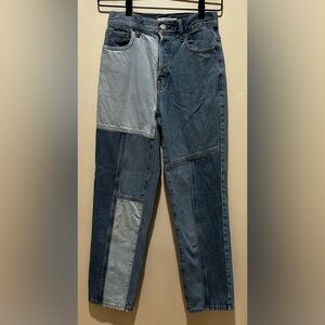 PacSun Patchwork Eco Two-Tone Colorblock High Rise Straight Blue Jeans - Size 24